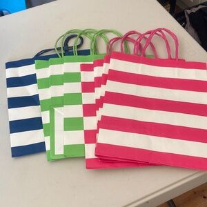 8 Striped Paper Gift Bags - Pink, Green, Blue (Set)